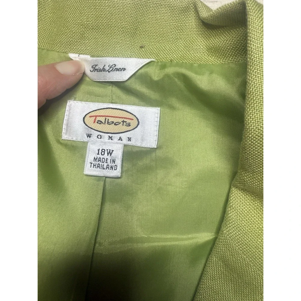Talbots Lime Green Irish Linen Lined Blazer Women'sButton Front‎ Pockets Sz 18W